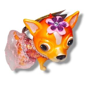 Robert Stanley Blown Glass Retro Gold Chihuahua Dog in Pink Tutu Ornament New